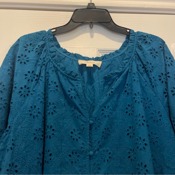 Nurture By Westbound Button Up Blouse Womens 3XL Eyelet Puff Sleeves Embroidered - Picture 4 of 11